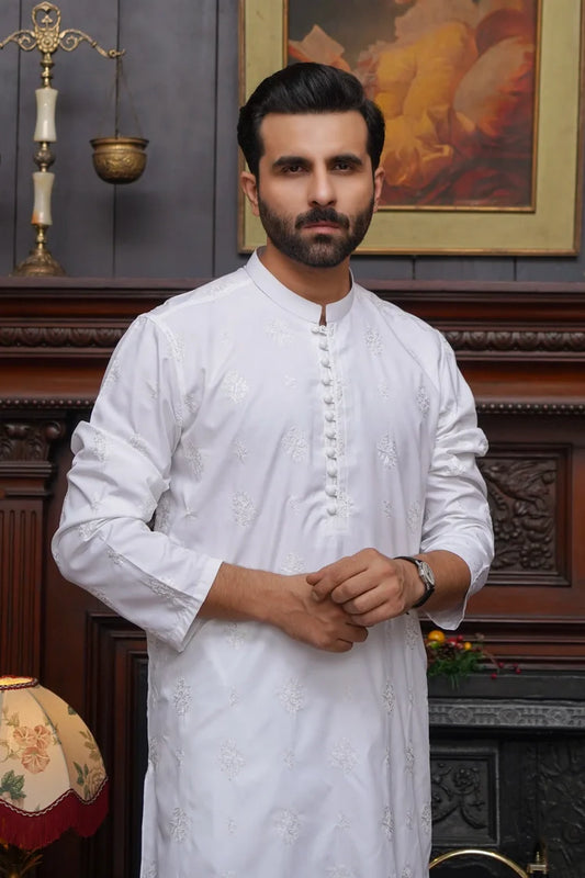 Maqsood Garments - Men's Kameez Shalwar - Boski White