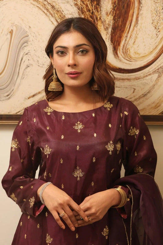 Picture of <!--jj-->Emeralds - Embroidered Silk Festive Pret - Scarlet Wine - Available at Raja Sahib