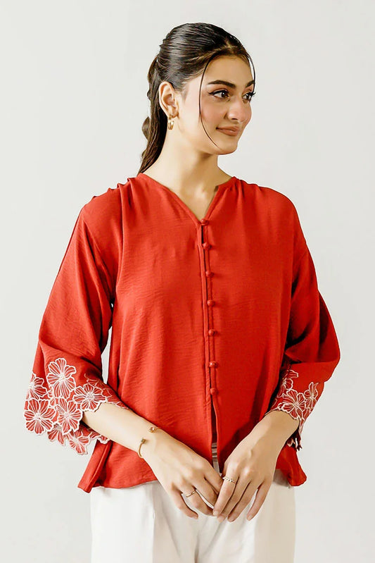 Peelu - Top with Embroidered Sleeves