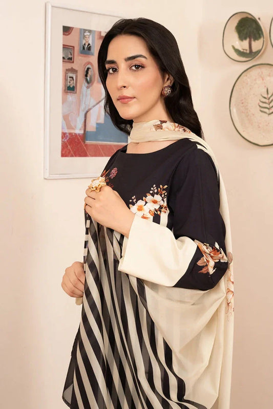 Picture of <!--bdl-->Stitch Vibes - Morganite RTW Collection - 3 PC - Black Striped Dress - Available at Raja Sahib