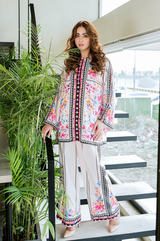 Picture of Ivory Water Floral Fusion Print Co-Ord Set - Available at Raja Sahib