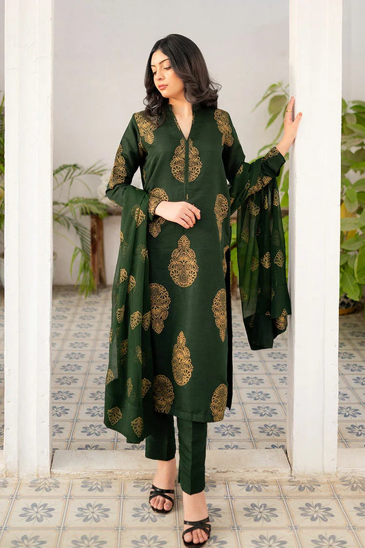 Zauk - Eid Edit - Kurta Set - Bottle Green