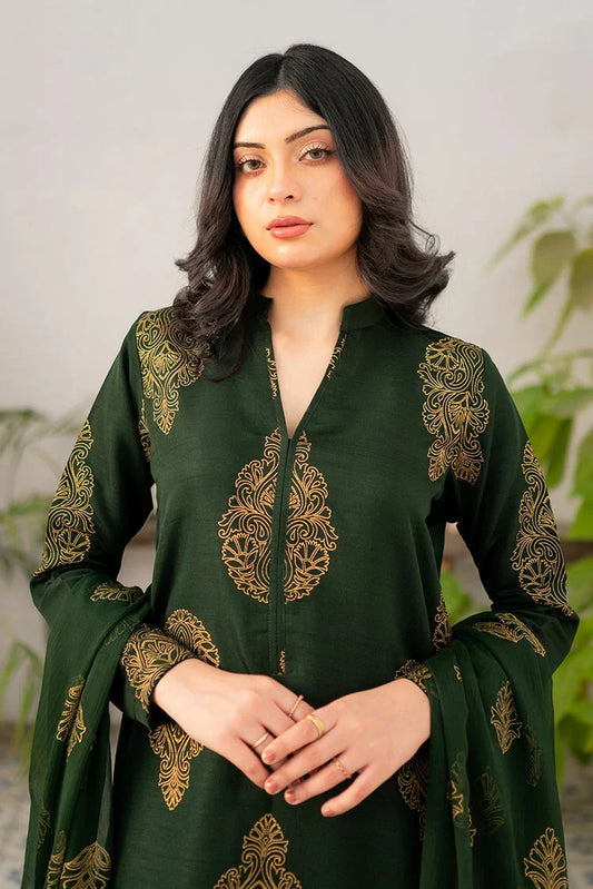 Zauk - Eid Edit - Kurta Set - Bottle Green