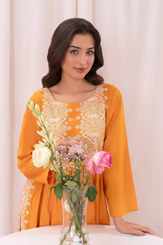 Zeek - Mustard Yellow Printed Long Kurta, Sleeves Separate Attatch - D2035