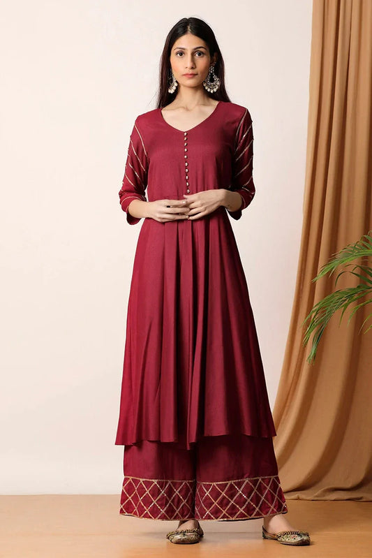 Zeek - Maroon Gota Kurta And Palazzo - D208