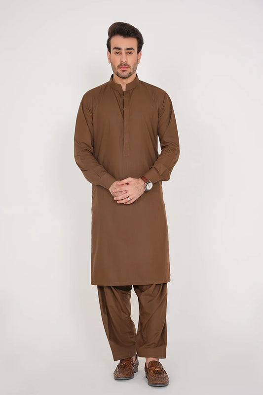 Double Placket with Invisible Buttons Brown 2 Piece for Men