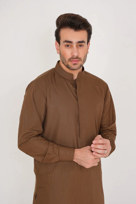 Double Placket with Invisible Buttons Brown 2 Piece for Men
