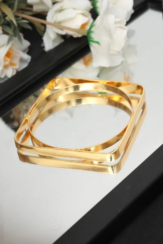 Zehnaz - Geometric Gold Tone Bangle Minimalist Round & Square Design