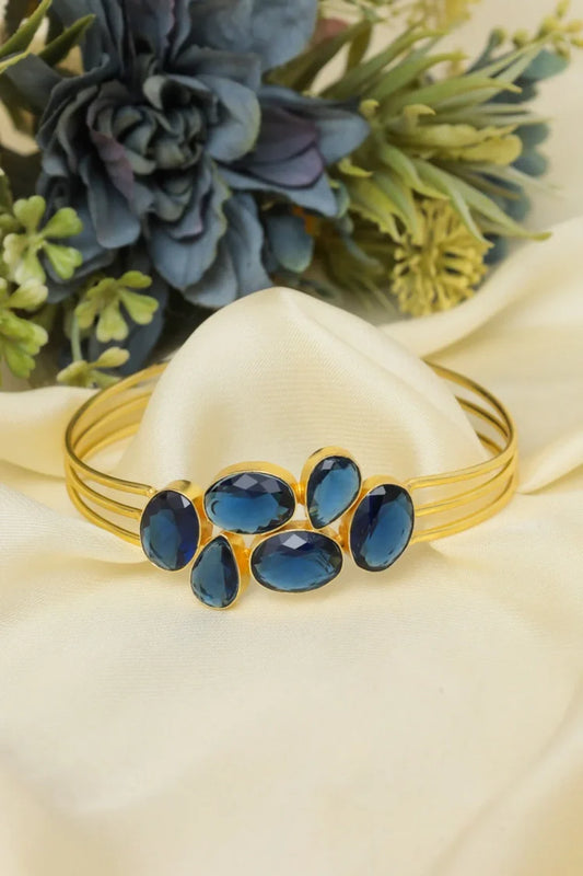 Zehnaz - Gold-Plated Multi-Stone Blue Cuff Bangle Statement Jewelry