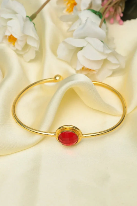 Zehnaz - Gold-Plated Open Cuff Bracelet with Red Gemstone Elegant Statement Jewelry