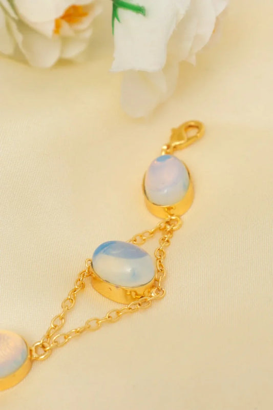 Zehnaz - Gold-Plated Oval Opal & Moonstone Link Bracelet
