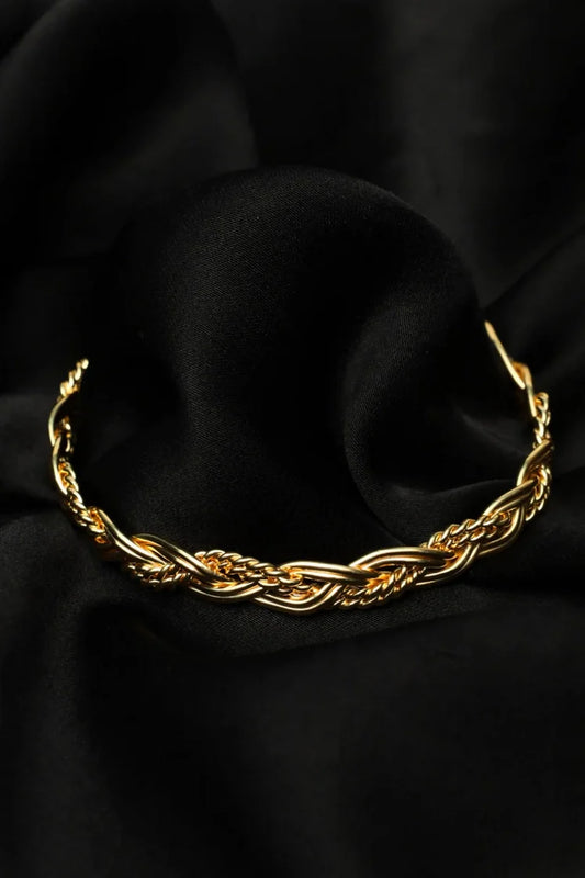 Zehnaz - Gold Braided Twist Cuff Bracelet