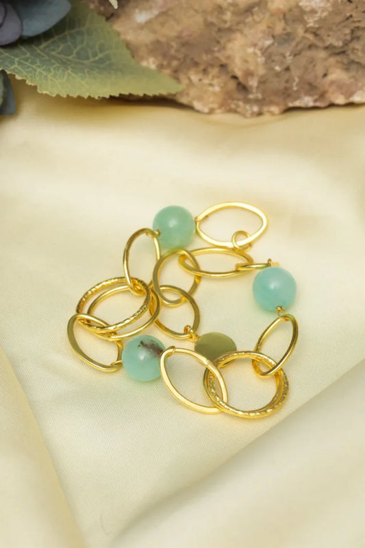Zehnaz - Gold-Tone Chunky Oval Link Bracelet with Green Gemstone Beads