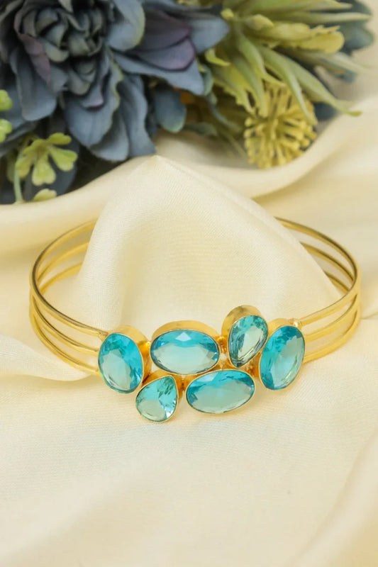 Zehnaz - Gold-Tone Multi-Band Cuff Bracelet with Blue Gemstones