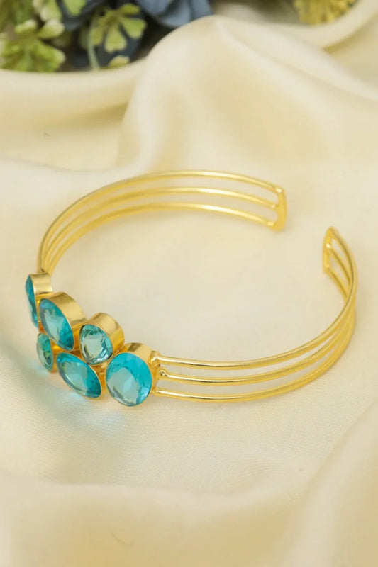 Zehnaz - Gold-Tone Multi-Band Cuff Bracelet with Blue Gemstones
