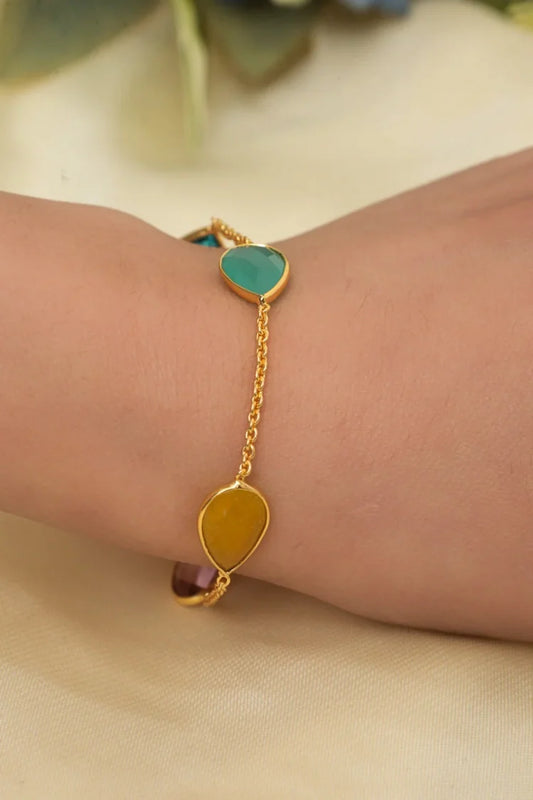 Zehnaz - Gold-Tone Multi-Colored Teardrop Gemstone Chain Bracelet