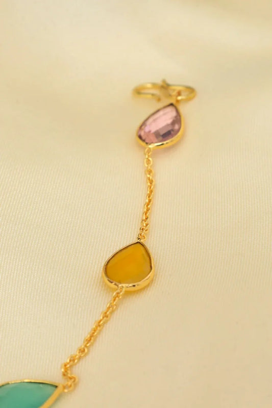 Zehnaz - Gold-Tone Multi-Colored Teardrop Gemstone Chain Bracelet