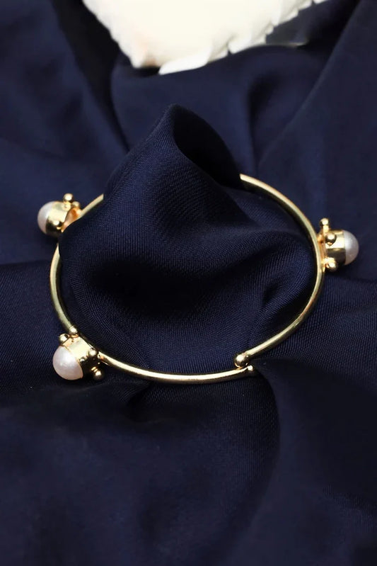 Zehnaz - Gold-Tone Open Cuff Pearl Bracelet Chic & Minimalist