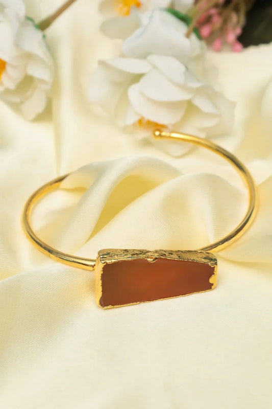 Zehnaz - Gold-Tone Raw Stone Open Cuff Bracelet Bold Orange Gemstone Statement