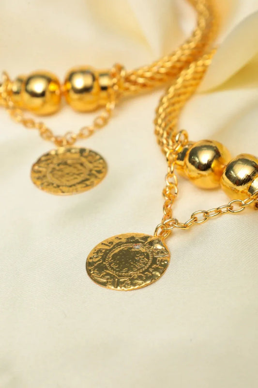 Zehnaz - Gold-Tone Paired Twisted Bangle Bracelet with Hammered Coin Charm Stackable Fashion Jewelry