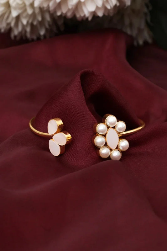 Zehnaz - Gold-Tone Pearl & Stone Bangles Statement Bracelet