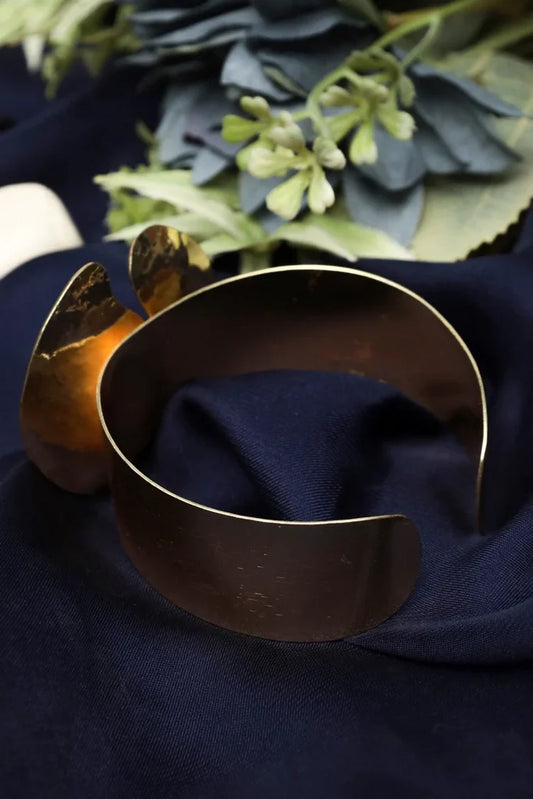 Zehnaz - Treesa Gold Tone Hammered Bangle with Turquoise Stone Adjustable Open Cuff Bracelet