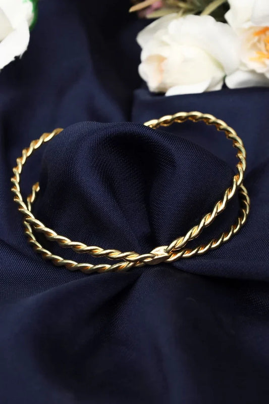 Zehnaz - Twisted Gold Tone Adana Burma Bilezik Bracelet Traditional Rope-Style Bangle