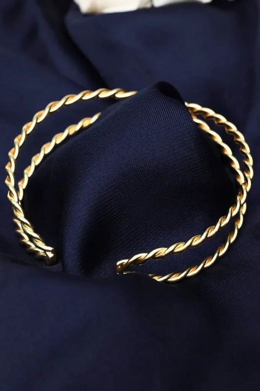 Zehnaz - Twisted Gold Tone Adana Burma Bilezik Bracelet Traditional Rope-Style Bangle