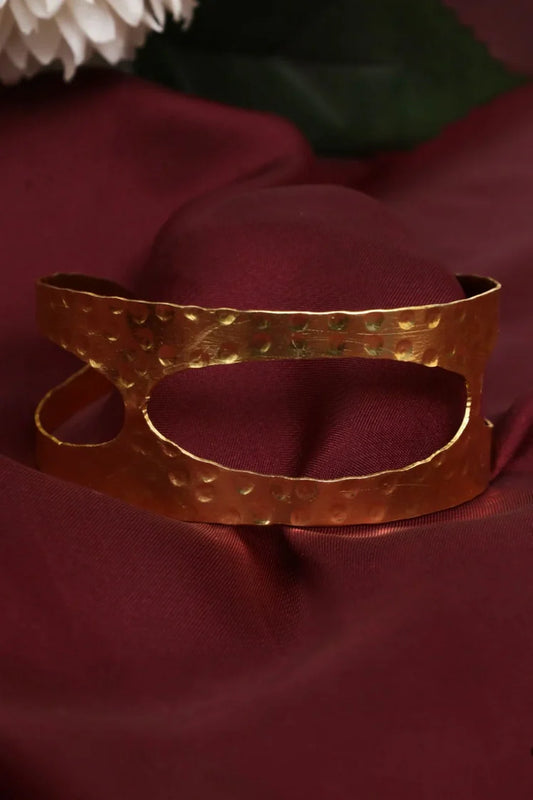 Zehnaz - Wide Hammered Gold Tone Openwork Cuff Bracelet Adjustable Statement Bangle