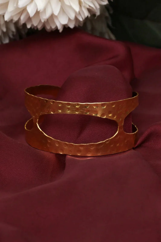 Zehnaz - Wide Hammered Gold Tone Openwork Cuff Bracelet Adjustable Statement Bangle