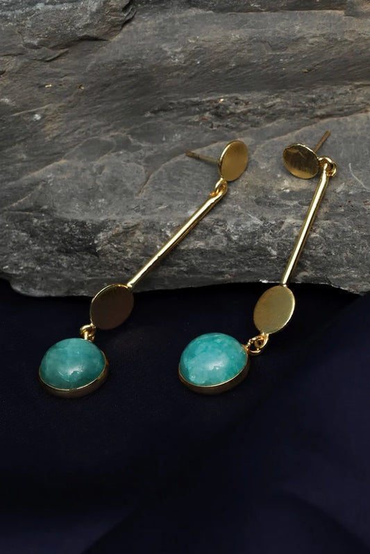 Zehnaz - Gold Plated Amazonite Circle Drops
