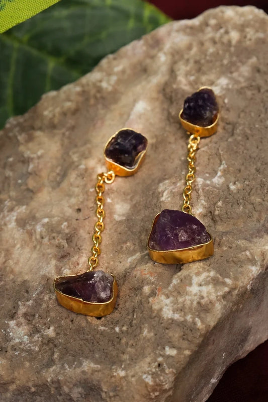 Zehnaz - Amethyst Dangle Drops Earrings