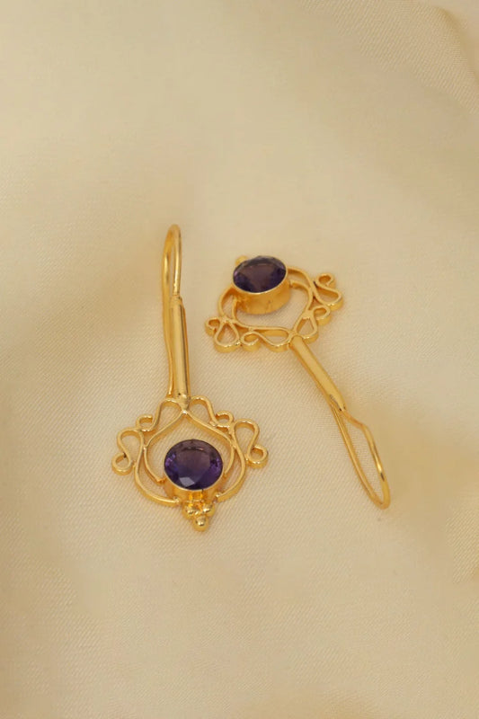 Zehnaz - Amethyst Filigree Drop Earrings