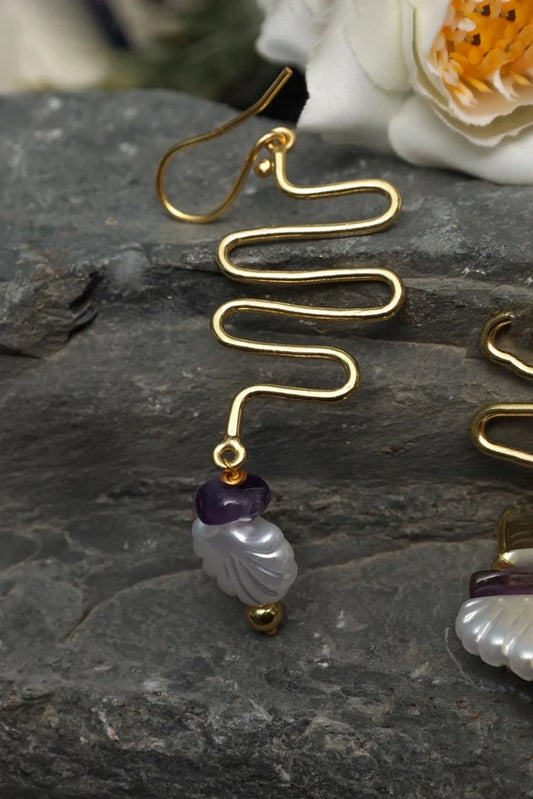 Zehnaz - Amethyst Moon Drop Earrings
