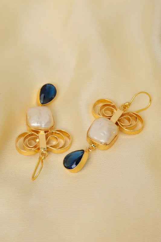 Zehnaz - Gold Plated Baroque Pearl Drop Earrings