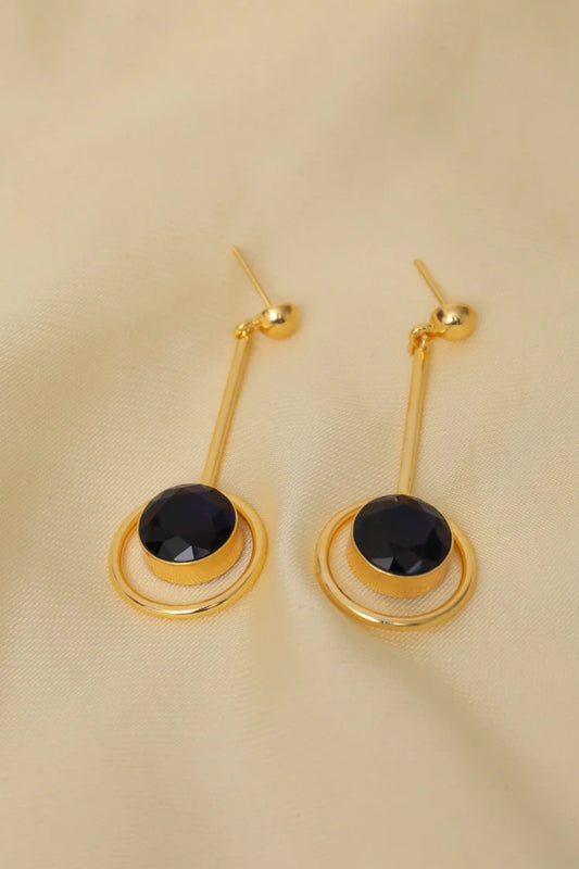 Zehnaz - Gold Plated Black Onyx Drop Earrings