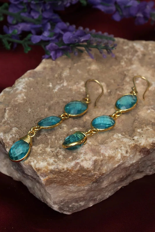 Zehnaz - Gold Plated Blue Cascade Drop Earrings