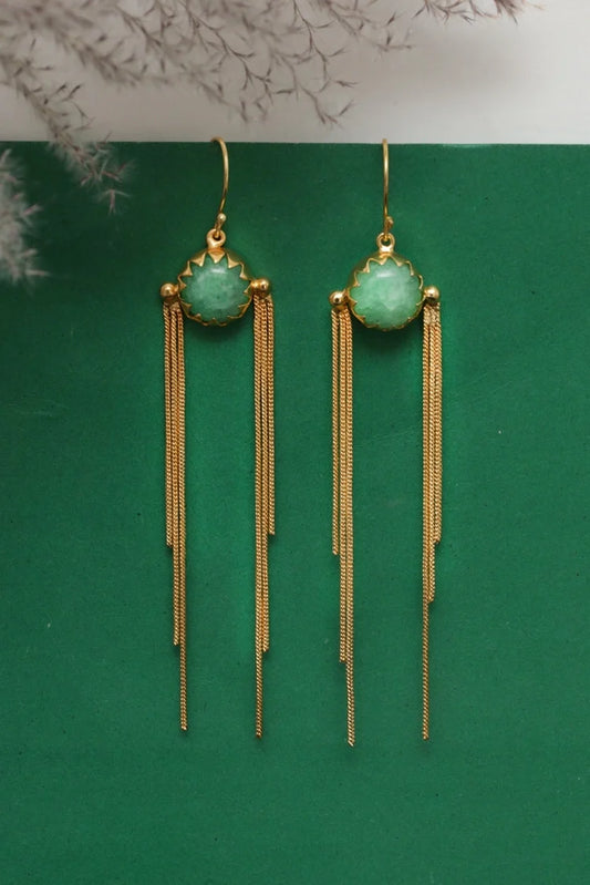 Zehnaz - Gold Plated Emerald Fringe Drop Earrings