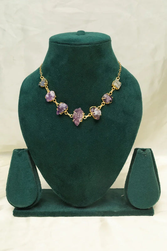 Zehnaz - Amethyst Raw Necklace Gold-Plated Statement Jewelry with Raw Crystals