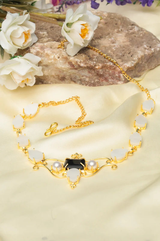 Zehnaz - Black & White Choker Gold-Plated Statement Necklace