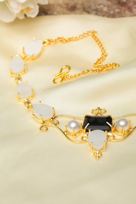 Zehnaz - Black & White Choker Gold-Plated Statement Necklace