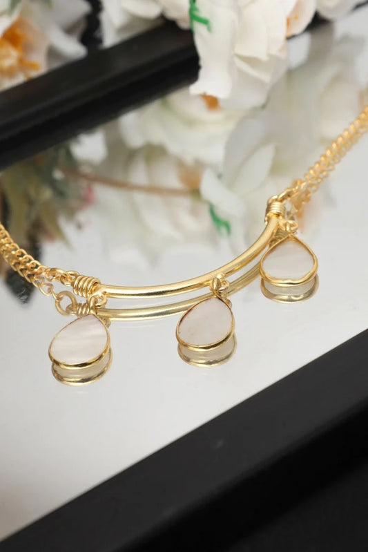 Zehnaz - Celestia Bar Necklace Gold-Toned Teardrop Pendant Jewelry