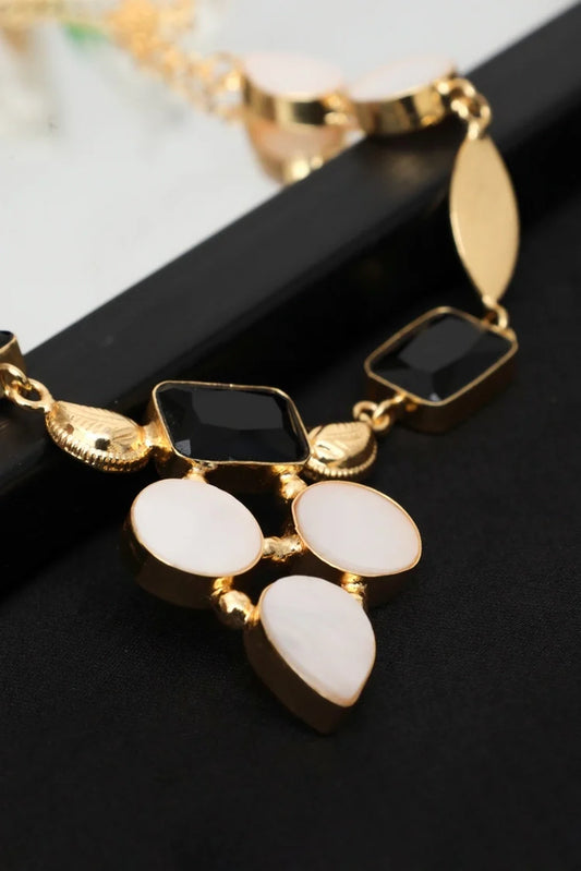 Zehnaz - Elysian Geometric Necklace Gold-Tone Black & White Statement Jewelry