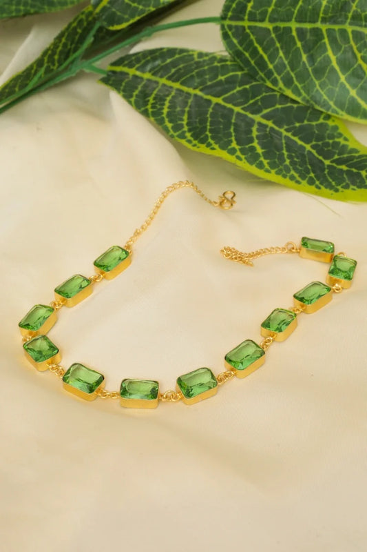 Zehnaz - Emerald Elegance Necklace Gold-Plated Georgian Collet Riviere Jewelry