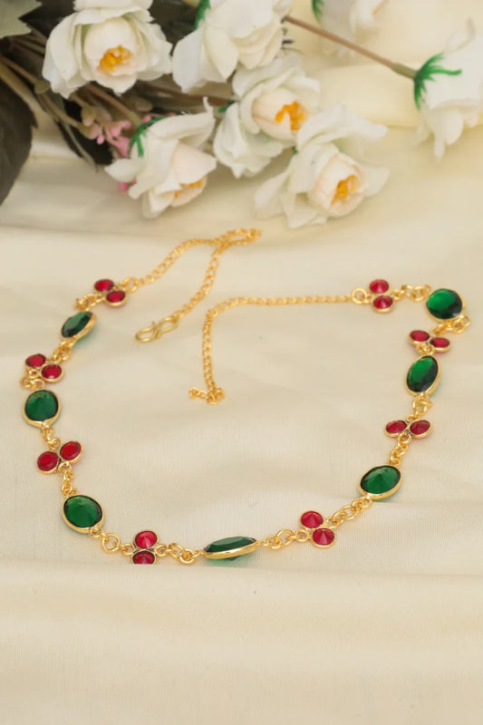 Zehnaz - Gold-Tone Festive Gem Necklace Red & Green Statement Jewelry