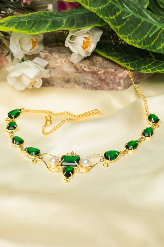 Zehnaz - Green & Pearl Choker