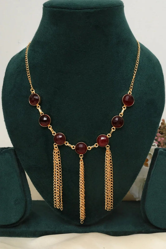 Zehnaz - Majestic Red Tassel Necklace Gold-Plated Statement Jewelry