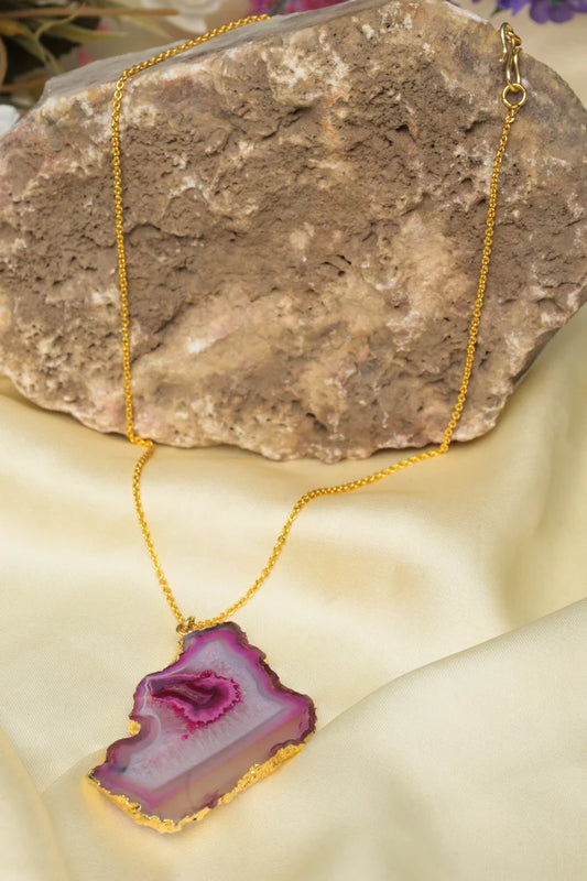 Zehnaz - Pink Agate Necklace Gold-Plated Statement Jewelry