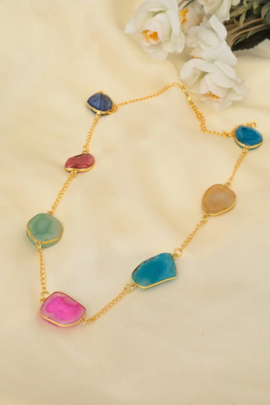 Zehnaz - Regal Agate Necklace Gold-Polished Statement Jewelry