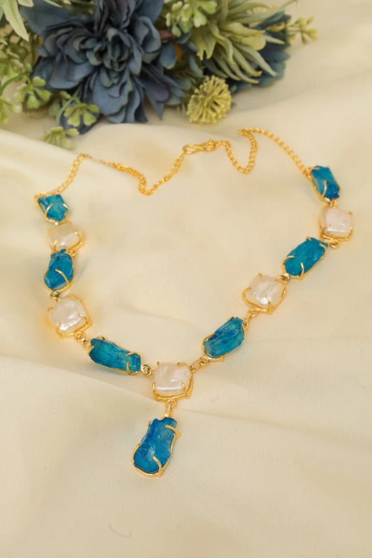 Zehnaz - Regal Blue Pearl Necklace Gold-Plated Statement Jewelry